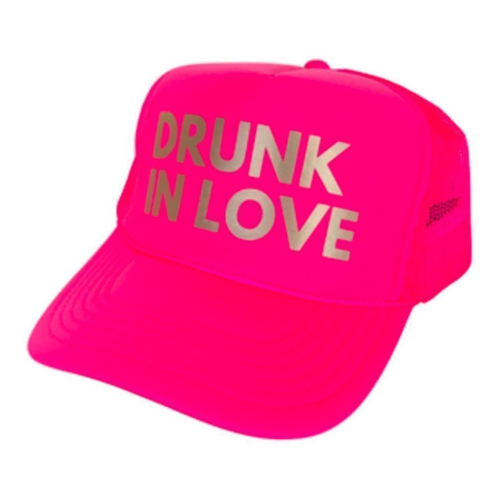 DRUNK IN LOVE Gold & Hot Pink Trucker Hat BRAND NEW with Tags Snap Back